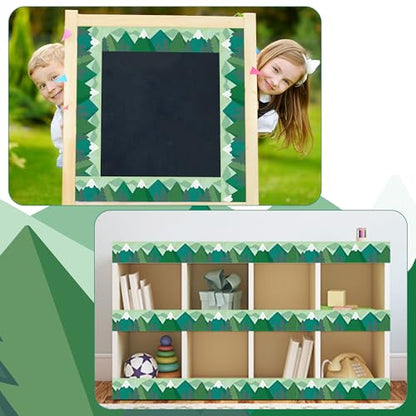 BeYumi Moving Mountains Border Trim - 65ft Back to School Green Moving Mountains Straight Rolled Border Trim Woods Pine Trees Bulletin Board Borders Classroom Office Chalkboard Decor Party Decoration - style: Green Mountain