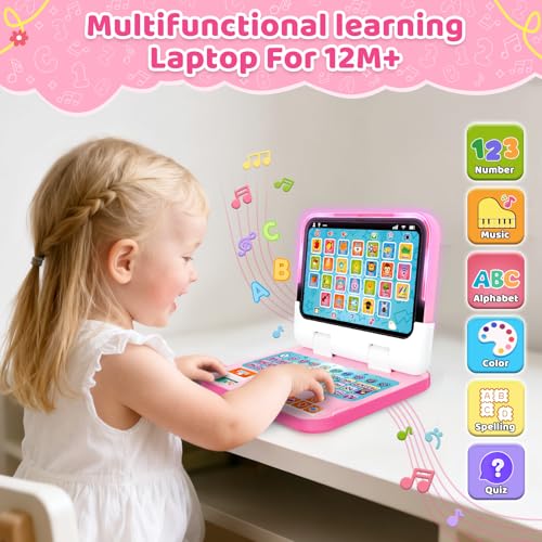Learning Toy for Kids 1 2 3 Year Old Boys Girls, Learning Laptop for Toddlers 1-3, Interactive Educational Toys with Music Sounds Lights, Christmas Birthday Gifts for Baby Kids Age 12-18 Months, Pink - color: Pink