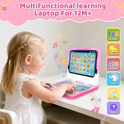 Learning Toy for Kids 1 2 3 Year Old Boys Girls, Learning Laptop for Toddlers 1-3, Interactive Educational Toys with Music Sounds Lights, Christmas Birthday Gifts for Baby Kids Age 12-18 Months, Pink - color: Pink