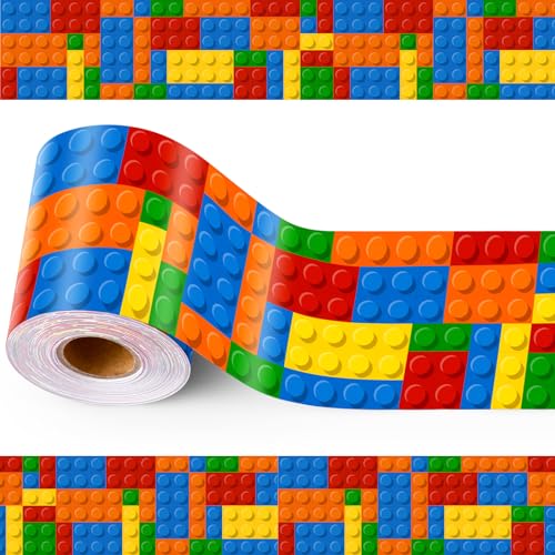 Motiskyy 1 Pack 65 Feet Building Block Bulletin Board Borders Colorful Bulletin Blackboard Blocks Straight Trim Borders Decorations for School Classroom Office and Home