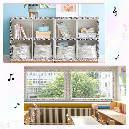 BeYumi Music Notes Border Trim - 65ft Back to School Musical Notes Holographic Straight Rolled Border Trim Iridescent Music Themed Bulletin Board Set Classroom Office Chalkboard Door Party Decoration - style: Musical Notes