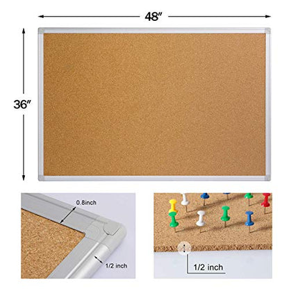 Bulletin Board 36 x 48, Silver Aluminium Framed 4x3 Large Wall Mounted Cork Office Notice Pin Board - size: 36" x 48"