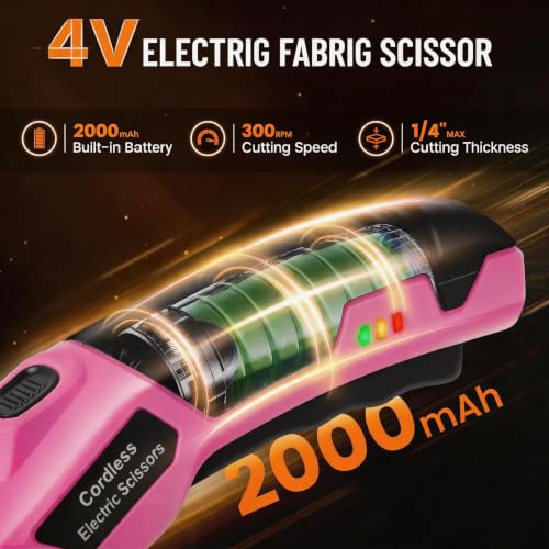 Electric Scissors, Cardboard Cutter, With LED Light, High-Efficiency Brushless Motor, 2000mAh Battery, Tungsten Steel Blade, Suitable for Cloth, Cardboard, Carpet Wire Rope Cutters Pink - color: Pink