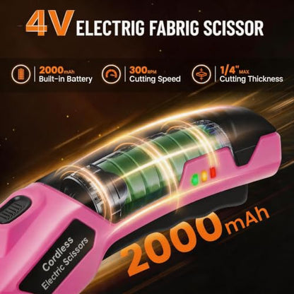 Electric Scissors, Cardboard Cutter, With LED Light, High-Efficiency Brushless Motor, 2000mAh Battery, Tungsten Steel Blade, Suitable for Cloth, Cardboard, Carpet Wire Rope Cutters Pink - color: Pink