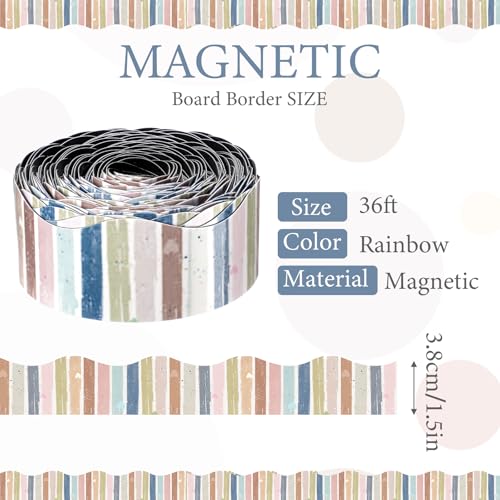 Tellegloww 36 ft Scalloped Magnetic Border Magnetic Border for Whiteboard Bulletin Board Borders Reusable Rolled Borders Trim for Office Chalkboard(Boho Stripes) - style: Boho Stripes