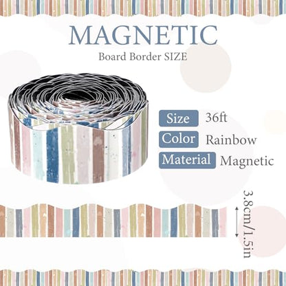 Tellegloww 36 ft Scalloped Magnetic Border Magnetic Border for Whiteboard Bulletin Board Borders Reusable Rolled Borders Trim for Office Chalkboard(Boho Stripes) - style: Boho Stripes