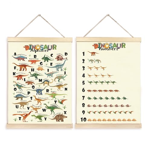 CGBHW Educational Dinosaur Alphabet Numbers Poster Hanger Frame Set of 2 12x16, Dino Species Construction Learning Posters Wall Art Hanging Decor for Toddler Boy Kids Room Playroom Nursery - color: Color13