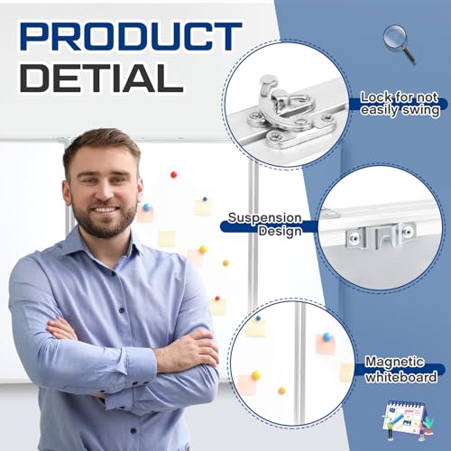AmazingSpark 48” x 36” Foldable Whiteboard Dry Erase Board Large Tri Folding Whiteboard Magnetic Dry Erase Board, Wall Aluminium Frame and Pen Tray for Office, Home - size: 48”W x 36”H