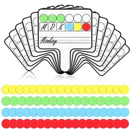 Seajan 12 Pcs Paddle Set Education Dry Erase Double Side Handheld Answer Board with Magnetic Counters Discs Phonemic Awareness Phonics Games Toy for Students Kids Teaching (Classic Color) - color: Classic Color