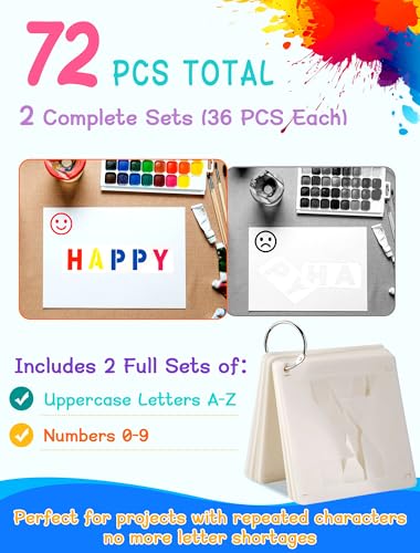 72 Pcs True 3 Inch Letter & Number Stencils - 2 Full Craft Stencil Sets (A-Z & 0-9), Reusable Alphabet Templates Interlocking Stencils for Painting on Wood, Wall, Fabric, Rock, Sign, Craft Projects