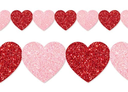 Whaline 65.6ft Heart Bulletin Board Border Glitter Pink Red Heart Shaped Die-Cut Border Trim for Valentine's Day Anniversary Chalkboard Decoration - style: Red Pink Heart