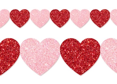 Whaline 65.6ft Heart Bulletin Board Border Glitter Pink Red Heart Shaped Die-Cut Border Trim for Valentine's Day Anniversary Chalkboard Decoration - style: Red Pink Heart