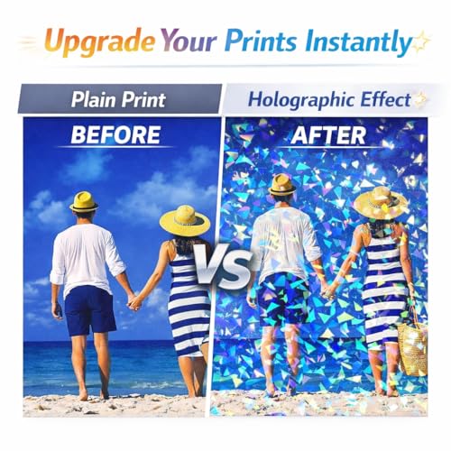 36 Sheets Holographic Sticker Paper Holographic Clear Vinyl Self Adhesive Waterproof Transparent Laminating Sheets Rainbow Overlay with A4 (11.7 x 8.3 Inch) 6 Styles Mixed - style: 36 mixed