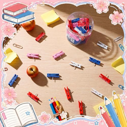 LemonRoad 60 Pcs Push Pin with Wooden Clips Teacher Cork Board Artworks Decorative Push Pins Tacks for Classroom Photo Bulletin Board Clips (Cartoon-2) - style: Cartoon-2
