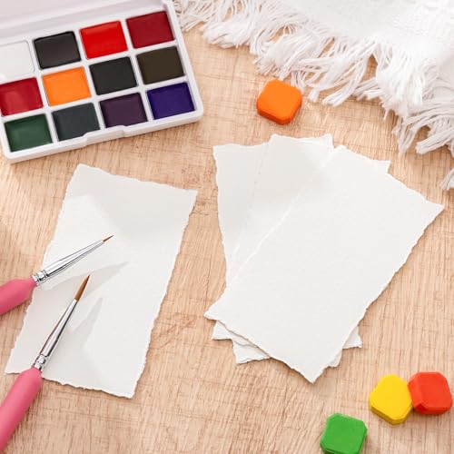 Prudiut 50 Sheets Deckled Edge Paper 2 x 3.5 inch, 160 GSM Handmade Rough/Textured Watercolor Paper for Wedding Invitations, Cards, Crafts - size: 2 x 3.5inch