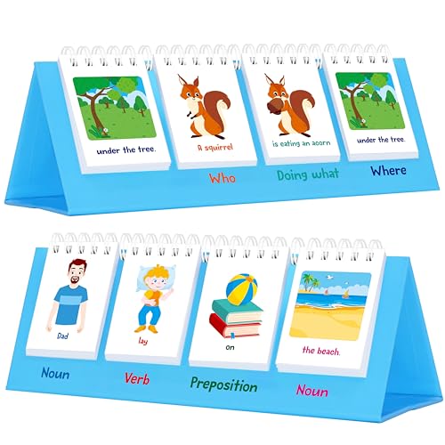 Sentence Flip Charts, 80 Double Sided Cards 40 Sentences, Learn Parts of Speech Who/What/Where Sentence Building Freestanding Flip Chart Educational Tool for Preschool Kindergarten 1st 2nd Grade - style: Sentence-C