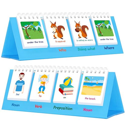 Sentence Flip Charts, 80 Double Sided Cards 40 Sentences, Learn Parts of Speech Who/What/Where Sentence Building Freestanding Flip Chart Educational Tool for Preschool Kindergarten 1st 2nd Grade - style: Sentence-C
