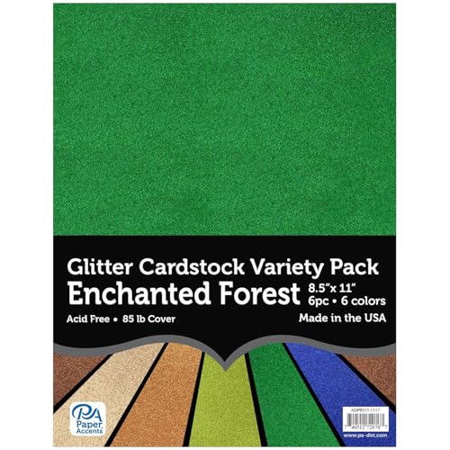 Accent Design Paper Accents Variety Pack, Glitter Cardstock, Enchanted Forest, 8.5x11 Inch, 6 Pack, Iridescent Glitter Cardstock, Scrapbooking, Cards, and Party Decor - color: Enchanted Forest