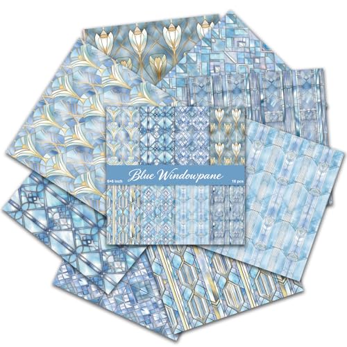 PRSTINCOL Scrapbook Paper,16 Sheets 6 x 6 Inch Blue Windowpane Style Scrapbook Supplies,Single-Sided Vivid Origami Decoupage Paper for DIY Crafts, Card Making, Art Journaling - color: Blue_Windowpane