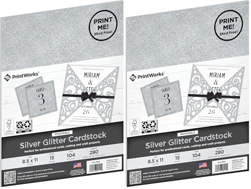 Printworks Printable Silver Glitter Cardstock, Perfect for Holiday School and Craft Projects, 15 Sheets, 8.5” x 11” (00515) (Pack of 2) - size: 8.5 x 11 (Pack of 2)