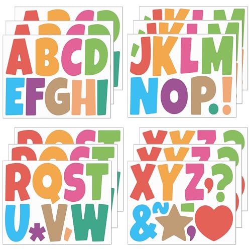 117 Pcs Bulletin Board Letters Large Letter Stickers 4 Inch Self Adhesive Vinyl Waterproof Alphabet Stickers for Poster Board Letters Mailbox Classroom School Home Decor (12, Colorful) - color: Colorful