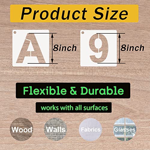 Alphabet Letter Stencils 8 Inch, 36 Pcs Reusable Plastic Letter Numbers Templates, Art Craft Stencil for Painting on Wood, Wall, Glass, Fabric, Rock, Signage - size: 8 Inch