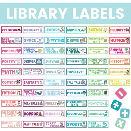Tinlade 56 Pcs Back to School Classroom Library Labels for School Genre Topic Book Classroom Library Organization Teacher Supplies Cards for Book Bins Bookshelf Reading Corner(Classic) - style: Classic