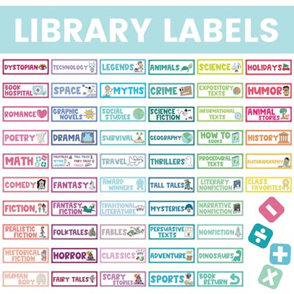 Tinlade 56 Pcs Back to School Classroom Library Labels for School Genre Topic Book Classroom Library Organization Teacher Supplies Cards for Book Bins Bookshelf Reading Corner(Classic) - style: Classic