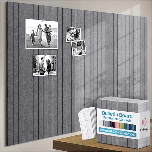 X-Large Cork Board Alternative 12-Pack Felt Bulletin Board Thick and Decorative Pin Board for Home Office Walls 47.24 x 35.43 Inches with 72 Adhesive Tabs - [Pebble Gray] - color: Pebble Gray