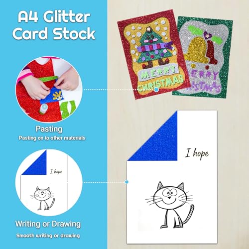20 Sheets 20 Colors Glitter Cardstock A4 250 GSM Shiny Glitter Paper Premium Sparkly Card Stock for Holiday Crafts Cricut Card Making Scrapbooking DIY Art Projects Supplies