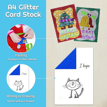 20 Sheets 20 Colors Glitter Cardstock A4 250 GSM Shiny Glitter Paper Premium Sparkly Card Stock for Holiday Crafts Cricut Card Making Scrapbooking DIY Art Projects Supplies