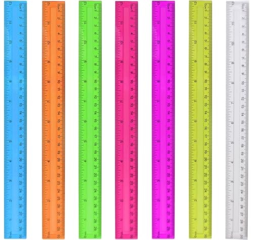 7PCS Clear Ruler, 12 Inch Plastic Rulers for School, Home, or Office, Clear Plastic Rulers, Assorted Colors.