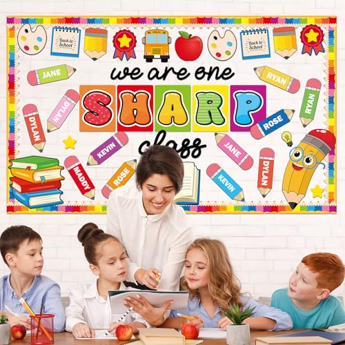 gisgfim Back to School Bulletin Board Decorations We are One Sharp Class First Day of School Classroom Decor Writable Pencil Paper Cutouts Bulletin Board Set for Preschool Elementary Decor Supplies - style: We Are One Sharp Class