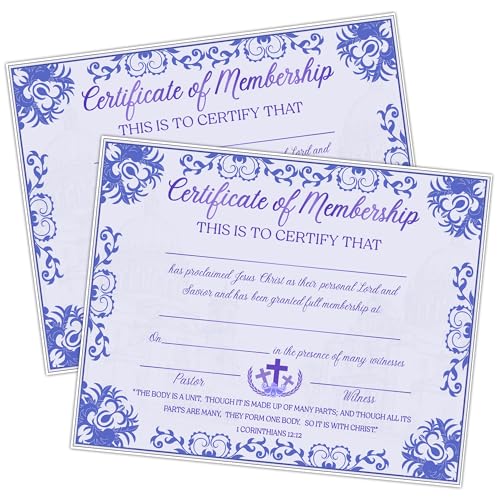 Church Membership Certificates for New Members, 25 Pcs Purple Recognition Certificate, Certificates of Membership Gifts for New Church Members, Christian Religious Favors & Supplies -29 - style: Purple-03