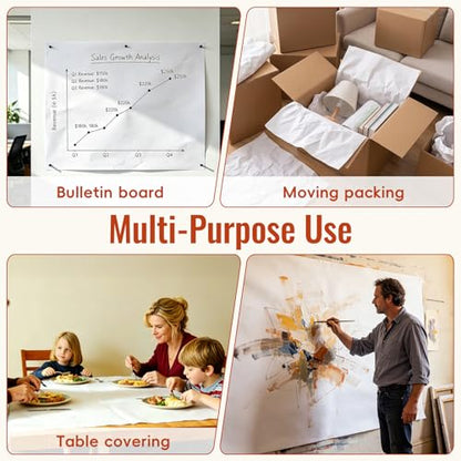 ReePlan 36" x 1200" (100') White Wrapping Paper, Kraft Craft Paper Roll, 80 GSM Bulletin Board Paper for Drawing, Painting, Gift Wrapping, Kids Art, Banner Paper, Packing Paper, and Table Covering - color: White, size: 36" x 100'