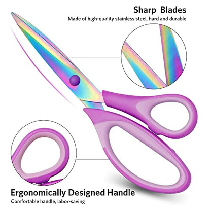 Scissors, 3 Pack Multi-Purpose Scissors Set with Titanium-Coated Blades & Rubber Soft Grip Handle, Perfect for Crafting, Office, School, and Home, Purple - color: Purple