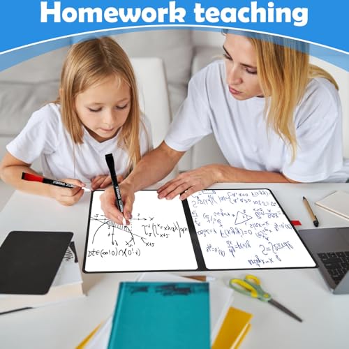 Double-Sided White Board 12x9 inch - Ultra-Thin 0.3" Portable Dry Erase Board with 3 Markers & Anti-Ghosting Surface | Magnetic-Ready | Foldable for Office, School, Travel, Homeschool (Black) - size: Double-A4 Black