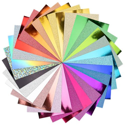 30 Pack Metallic Glitter Cardstock Paper Sheets 250gsm/92lb 6×8inch | Foil Mirror Shimmering Paper 250gsm/92lb For Arts and Crafts, Decorative, Weddings & Birthdays Invitations - style: Metallic+Glitter