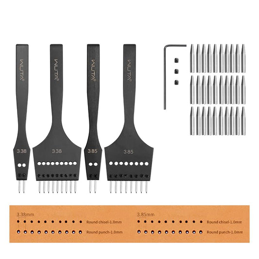 WUTA Leather Stitching Punch, 3nd Removable Round Hole Pricking Irons, Professional Working Hole Punch Tool Set for DIY Leather Craft（3.38mm- 2+9 Hole & 3.85mm- 2+8 Hole） - size: 3nd 3.38mm- 2+9 Hole & 3.85mm- 2+8 Hole