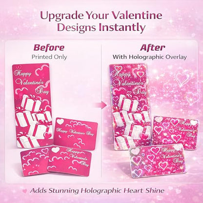 Bleidruck 25 Sheets 8.25x11.7 Inches Hearts Holographic Premium Cold Laminated Film Glitter Holographic Overlay Laminating Self Adhesive Film - style: Hearts