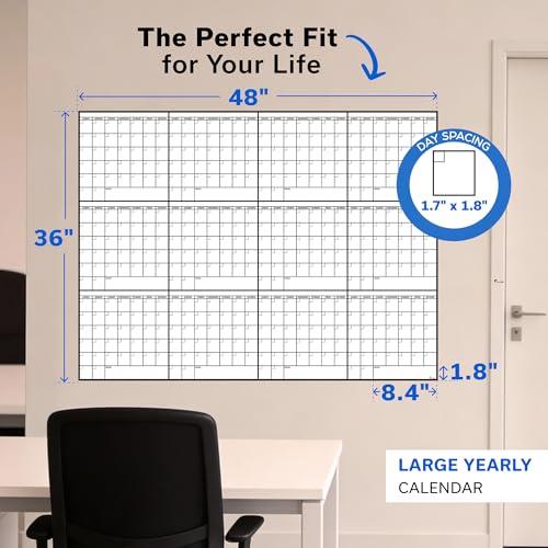 Yearly Large Dry Erase Calendar for Wall 36x48, 12 Office Annual, Erasable Month, Rolled Whiteboard White Board, Year Calendar Planner Giant Family for Dry Undated Classroom Erase Wall Reusable - size: 12 Month Large (36 x 48 inch)