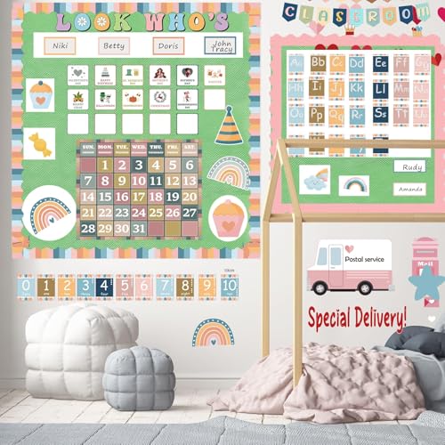 Boho Green Bulletin Board Paper Roll,14.8FTx47IN Large Reusable Waterproof Erasable Classroom Wall Background Backdrop Paper, Fade-Resistant Fabric Wrapping School Decors Teacher Supplies - color: Green