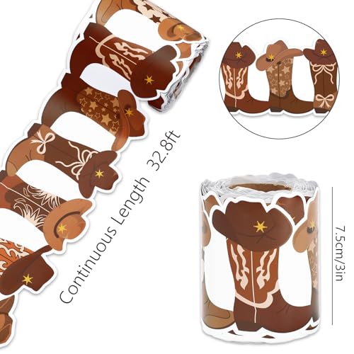FYSUIMU 32.8ft Cowboy Boot Bulletin Board Borders Brown Hat Boots Die-Cut Border Trim for Western Wild West Rodeo Party Chalkboard Decoration