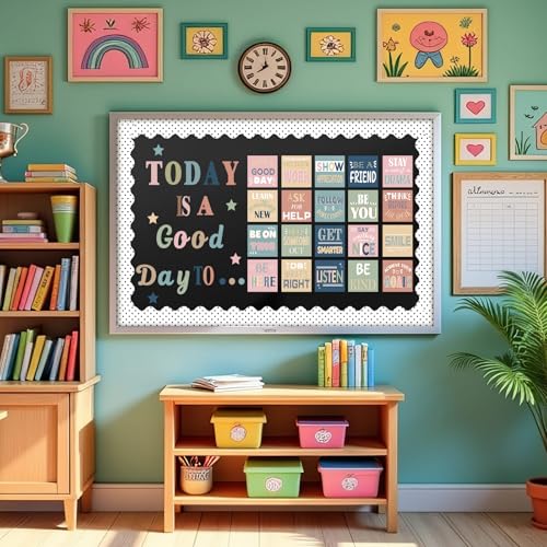 Classroom Bulletin Board Set Boho Motivational Today is a Good Day Decoration Retro Boho Inspirational Reading Welcome Back to School Bulletin Board Cutouts for Office Chalkboard Wall Door Decor - style: Boho