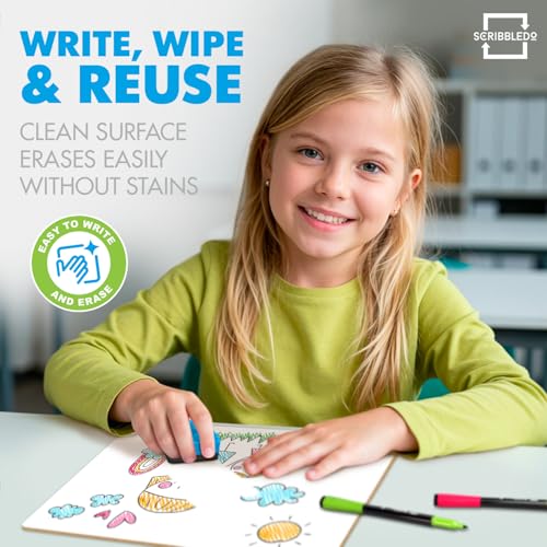 Scribbledo Small Dry Erase Boards for Students, 6 Pack 9 x 12 Double Sided White Boards with 6 Erasers, Student White Boards for Classroom, Personal Whiteboards for Kids, Mini Lap Boards - style: Set of 6 Boards & 6 Erasers