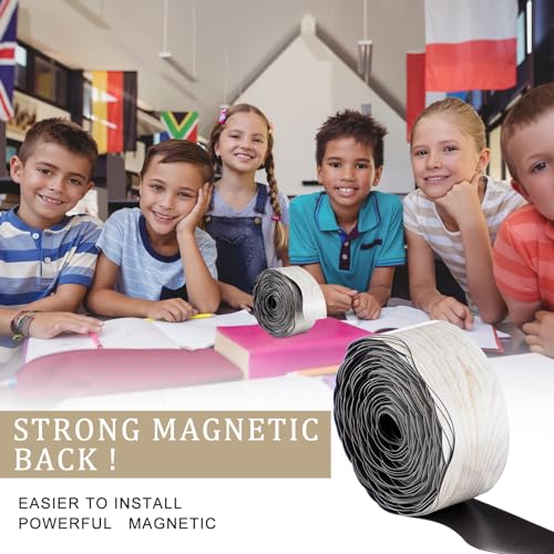 Tellegloww 36 ft Scalloped Magnetic Border Magnetic Border for Whiteboard Bulletin Board Borders Reusable Rolled Borders Trim for Office Chalkboard(Wood Grain) - style: Wood Grain