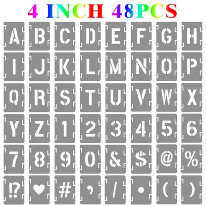 4 Inch Letter and Number Stencils Symbol Numbers Craft Stencils, 48 Pcs Reusable Alphabet Templates Interlocking Stencil Kit for Painting on Wood, Wall, Fabric, Rock, Sign, DIY Art Projects - style: 4 inch