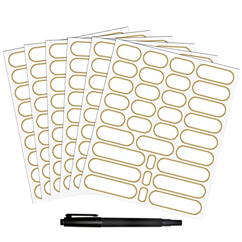 192pcs Removable Bottle Labels Waterproof Self-Adhesive Kitchen Home Edit Food Label Stickers with Gold Border for Food Containers Mason Jars Storage Bins Daycare Organization,with Marker Pen - color: Labels Wth Gold Border (192 Pcs)