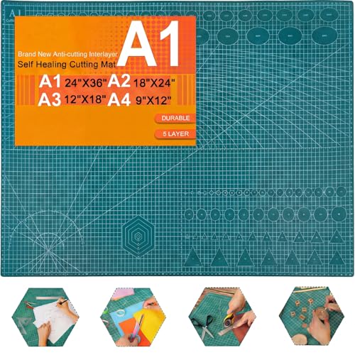 THMINS Self-Healing Sewing Mat, 24"36", 5-Ply Double-Sided Rotating Cutting Mat for Precision Sewing, Fabric Cutting, Crafts and Scrapbooking, A1, Green - size: 24"×36"