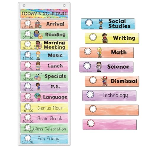 ABCxGOOD Daily Schedule Pocket Chart, Visual Schedule Pocket Chart for Toddler, 13+1 Pocket with 21 Dry-Erase Reusable Cards, prek k Preschool Classroom Must Haves. - color: White